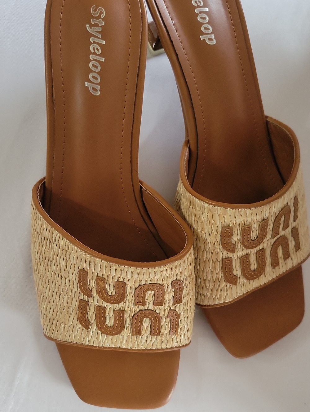 Tan Raffia Slide Sandals - Picture 4 of 5
